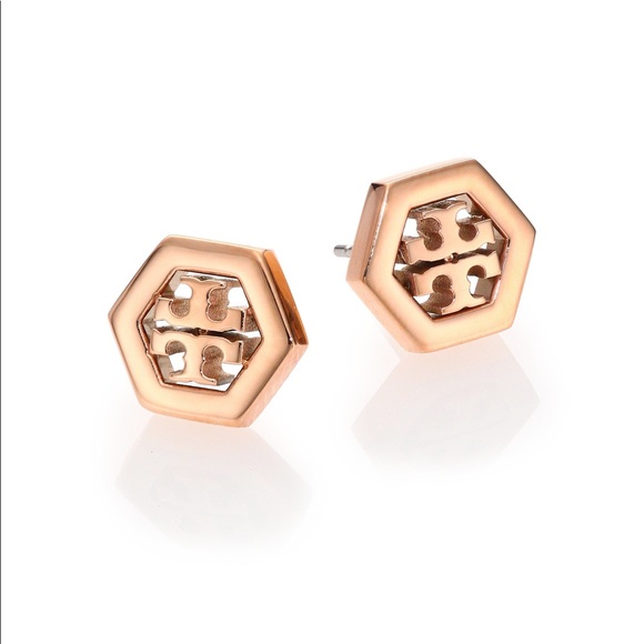 Tory Burch Jewelry - TORY BURCH HEX-LOGO STUD EARRING