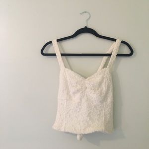 Bebe White lace crop top