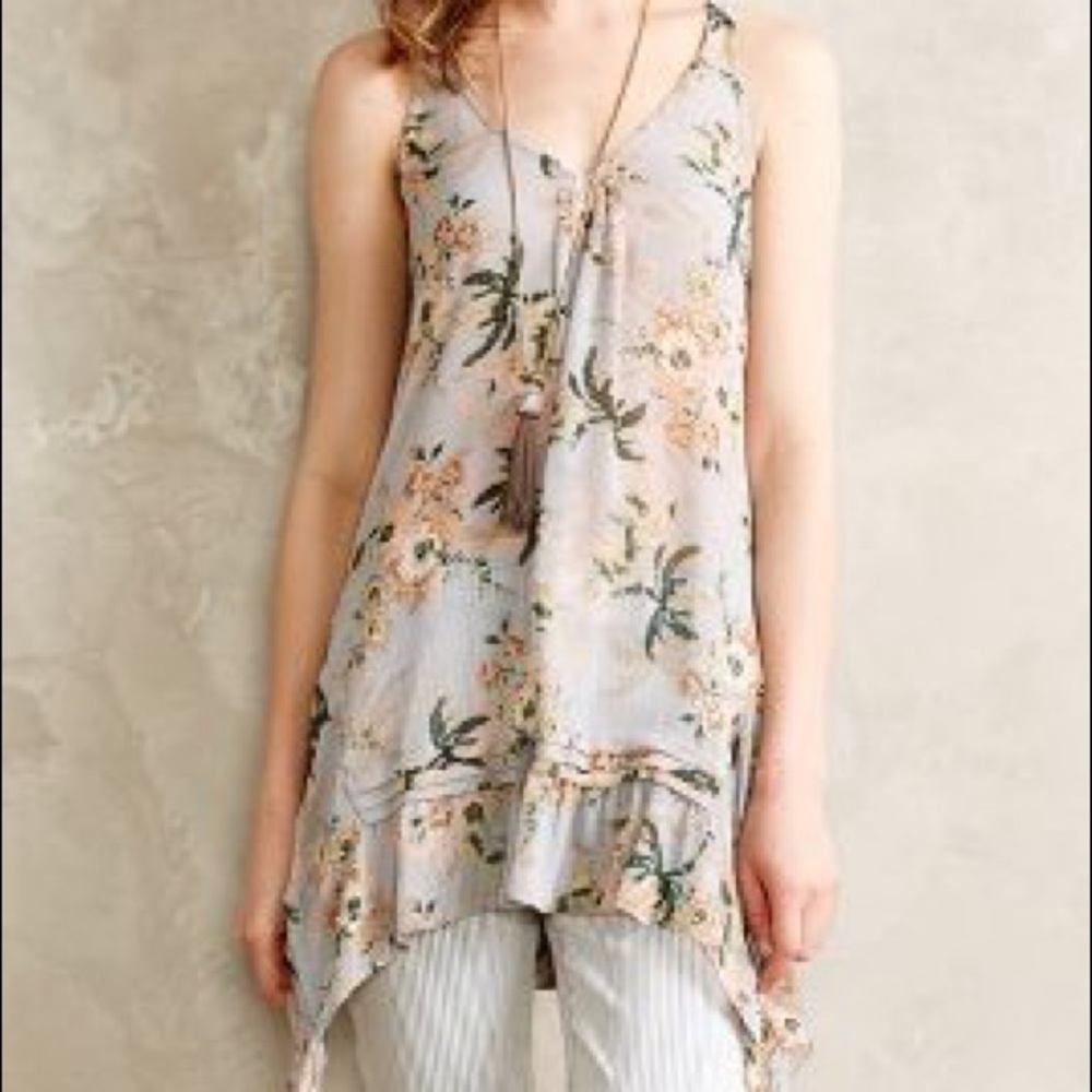 Anthropologie Magda Ruffle Floral Tunic