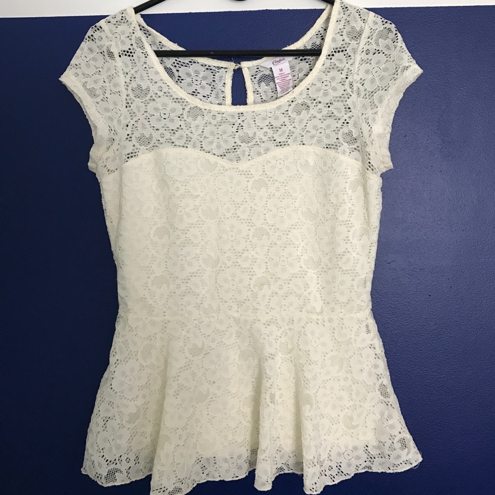Cream Peplum Short Sleeve Blouse