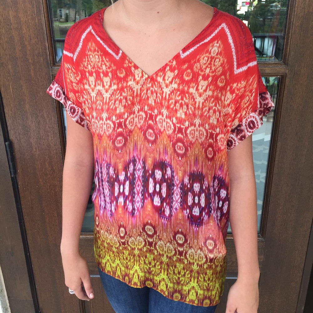Lavender Brown multi colored V neck