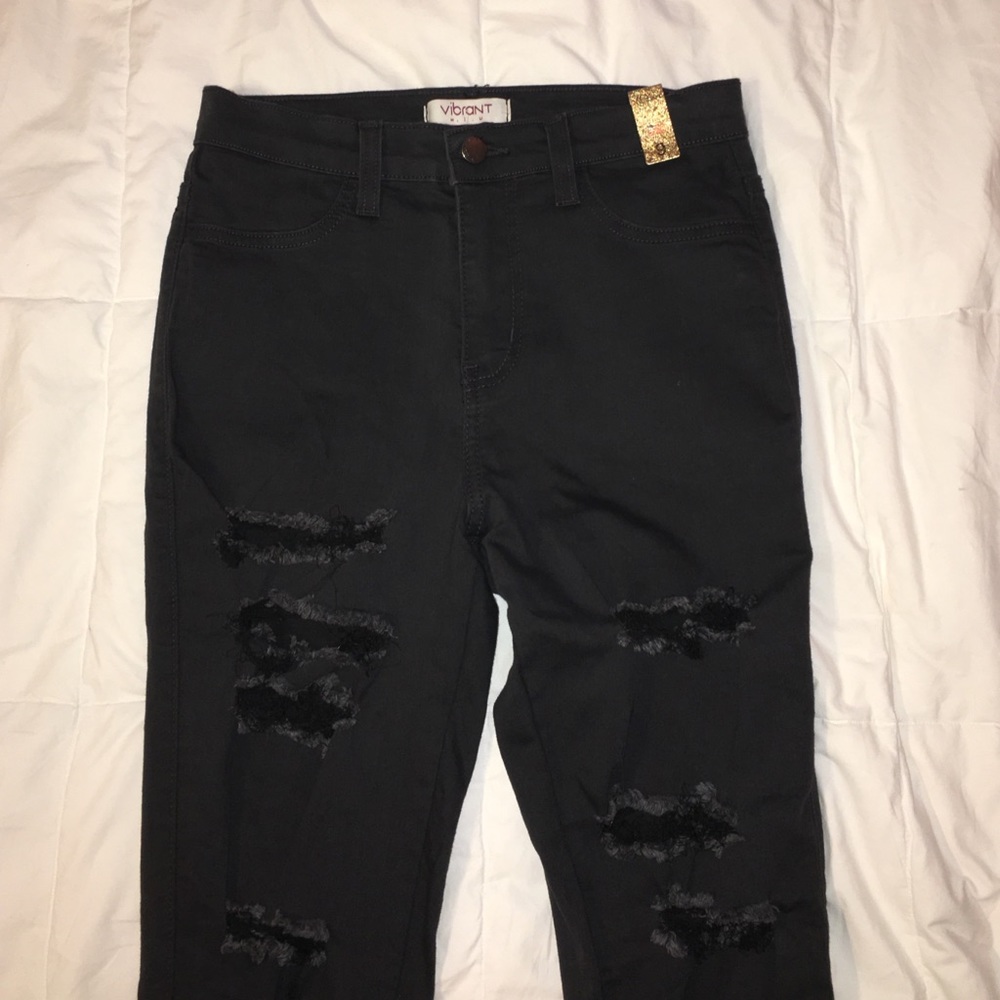 High waisted ripped black skinny jeans