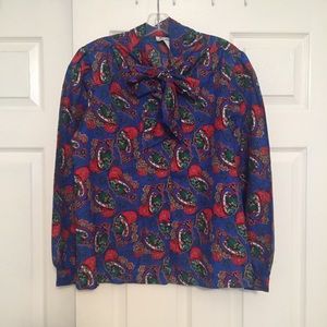 Vintage 70s tie front secretary blouse