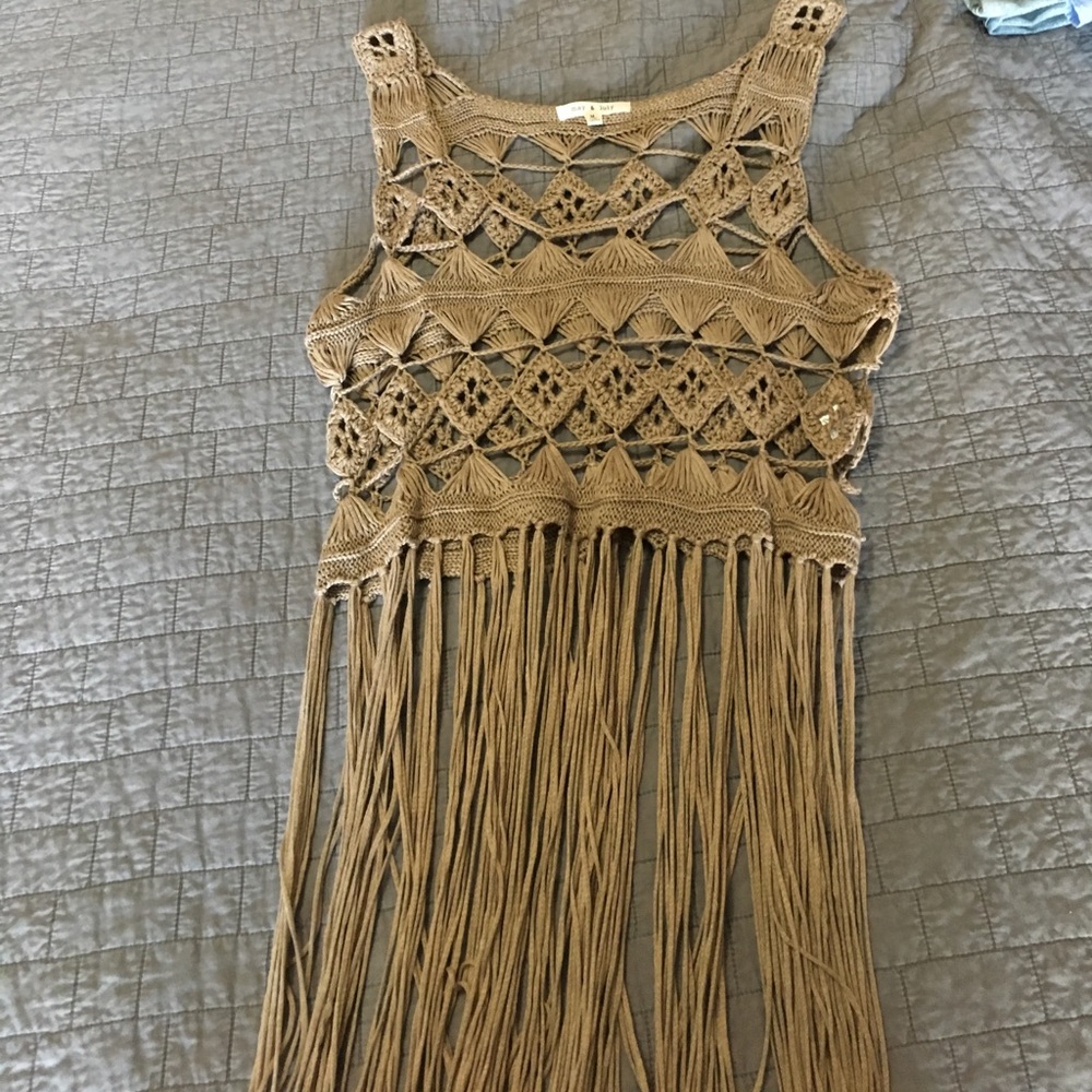 Crochet with fringe bathing suit cover up
