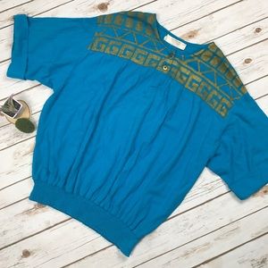 VTG David Brown Turquoise Plus Size Linen Tunic 1X
