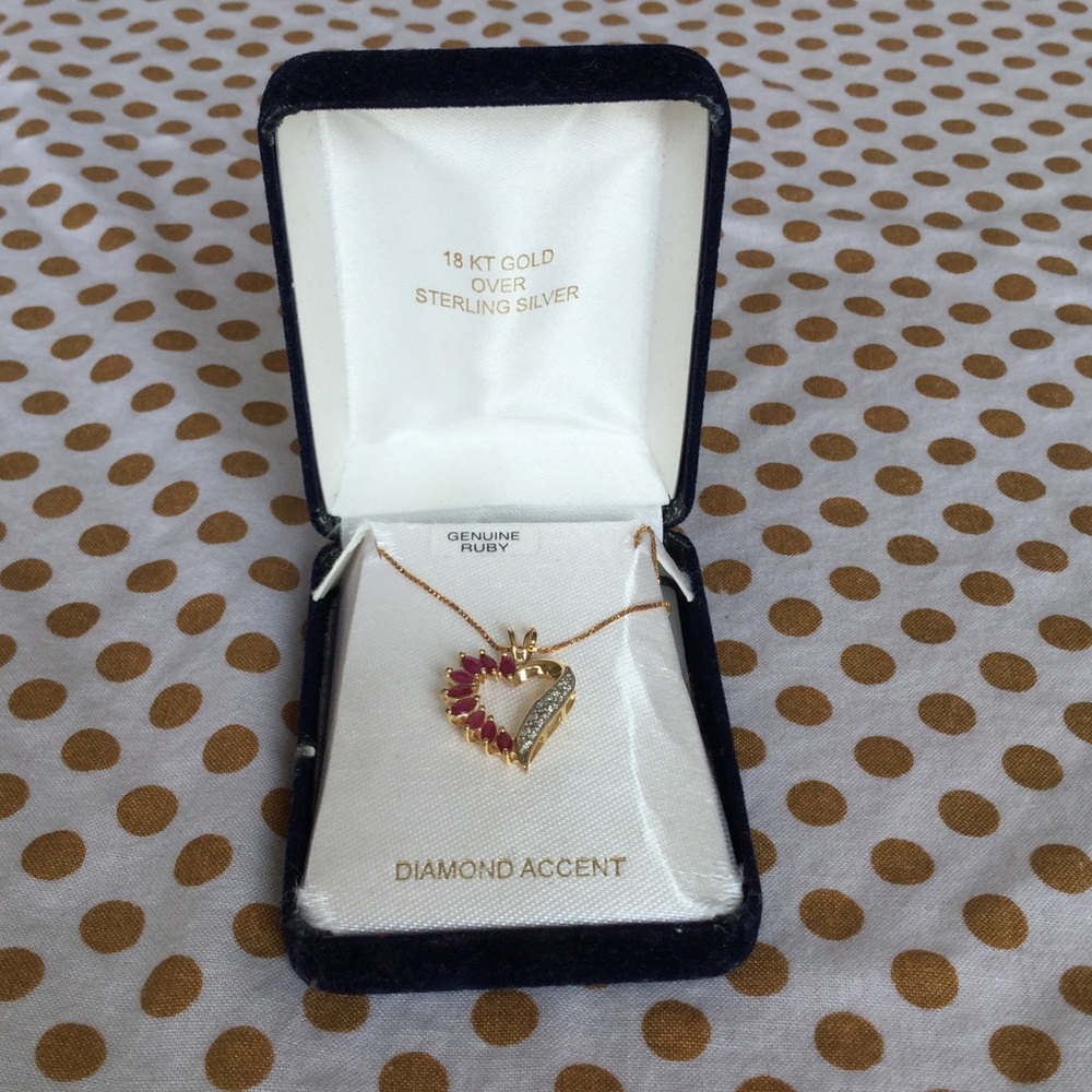 18 KT Gold Over Sterling Ruby Heart Necklace!