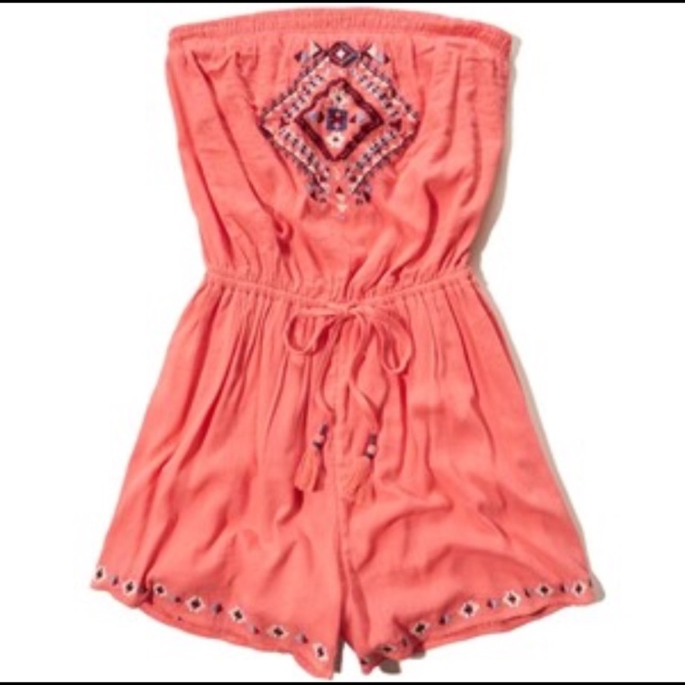 Coral Hollister strapless Romper