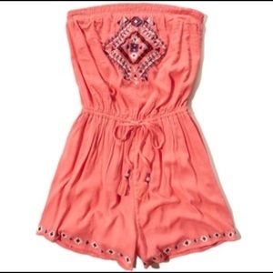 Coral Hollister strapless Romper