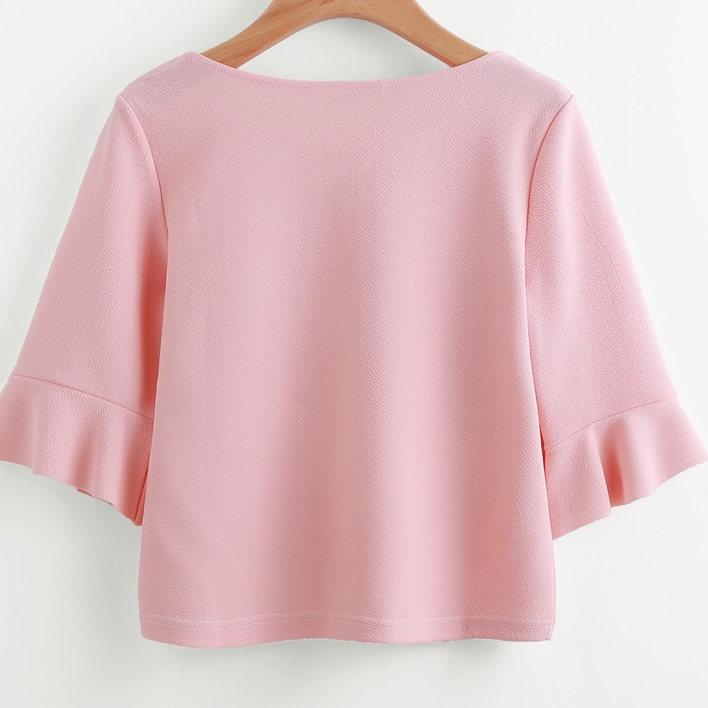 🆕HP🏆XL.➕Ruffle 3/4 sleeve Pink Top - Picture 3 of 4