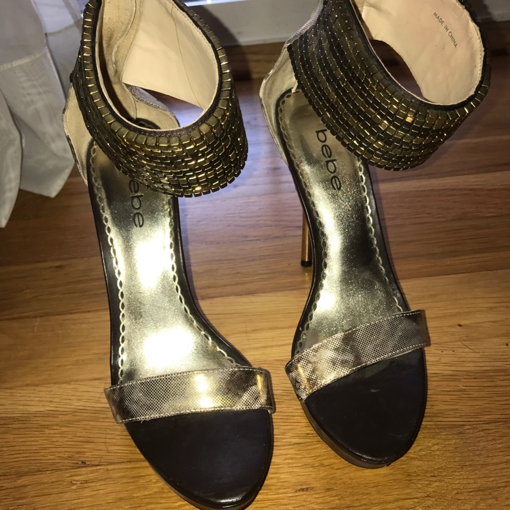 Bebe studded gold heels