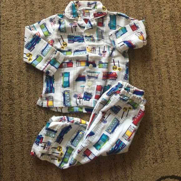 Pottery Barn Kids Train Flannel PJ. Size 3T