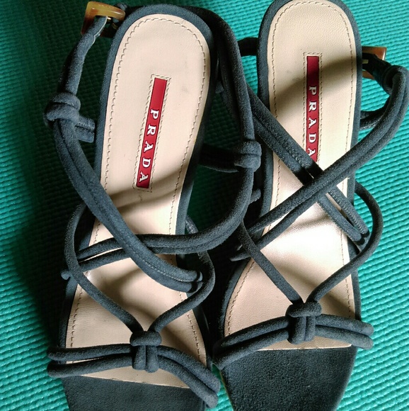 Prada Blue Tubular Strap Wedge Sandals - Picture 5 of 5