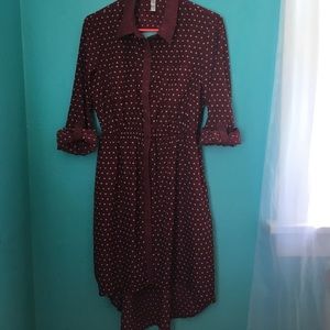 High Low Brick Red Polka Dot Dress!