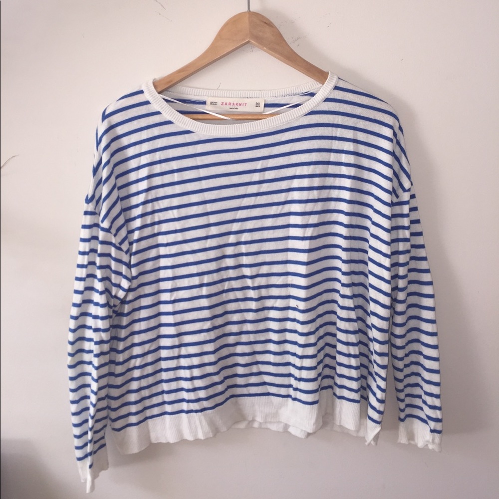 Thin knit long sleeve stripe shirt w elbow patch