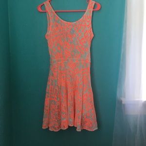 Neon Orange and White Skater Dress