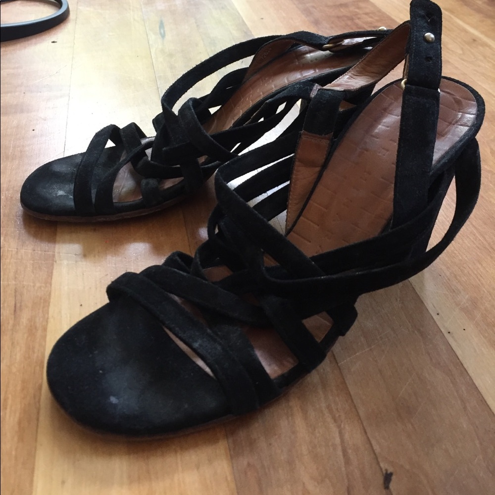 Black strappy suede heels