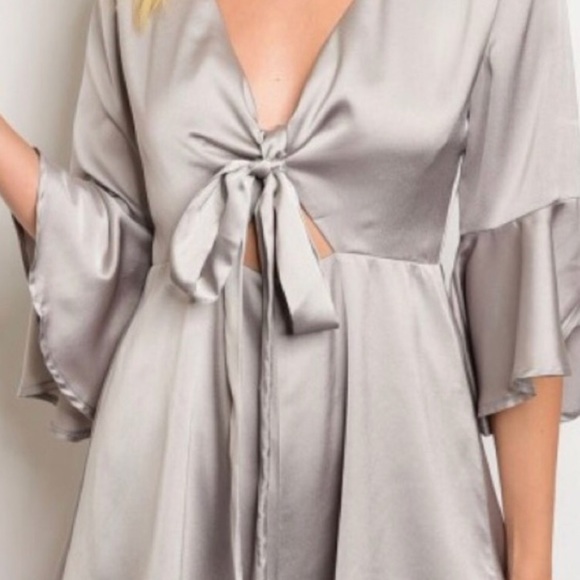 🎉TODAY ONLY SALE🎉Silver Satin Romper - Picture 3 of 4