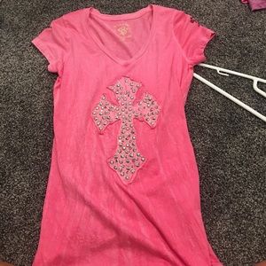 Pink bling cross tee shirt