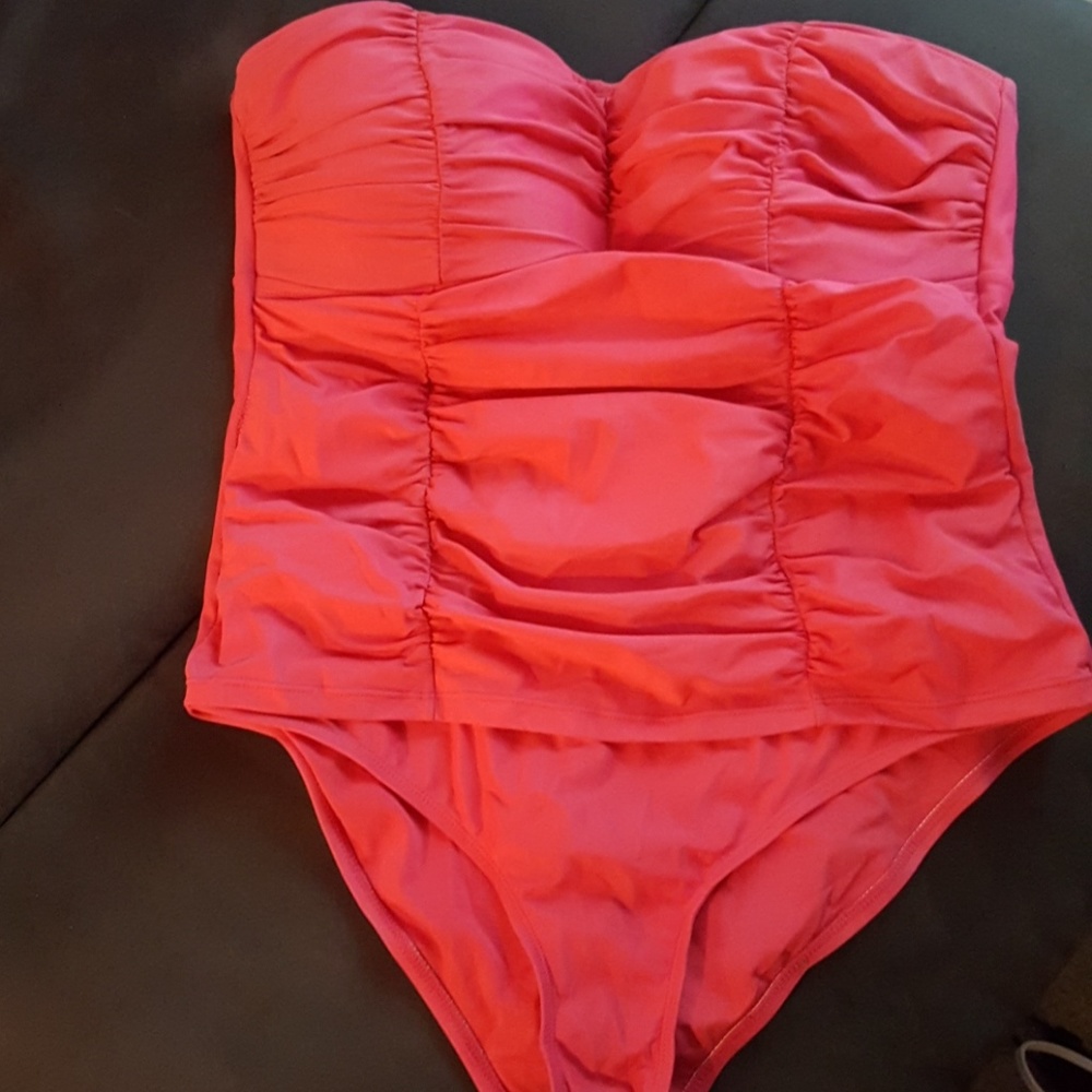 Coral strapless bathing suit