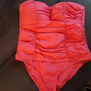 Coral strapless bathing suit