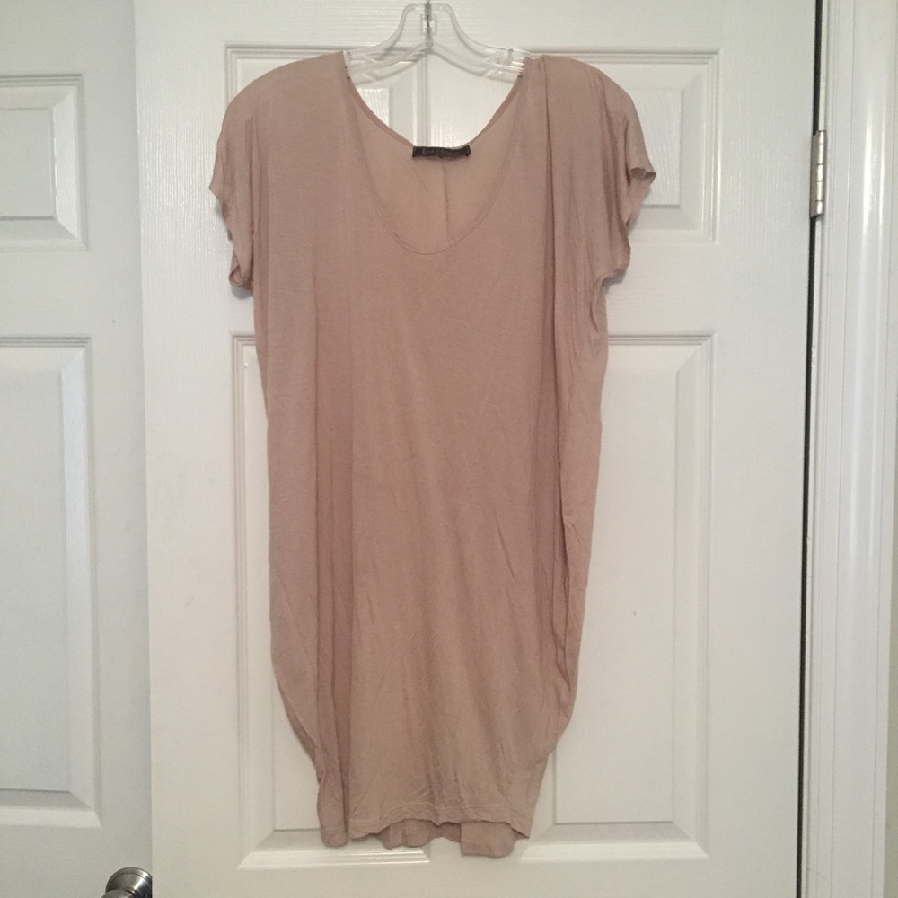 Slouchy short sleeve scoop neck sheer top