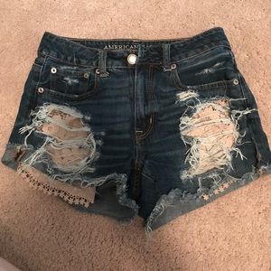 Distressed jean shorts