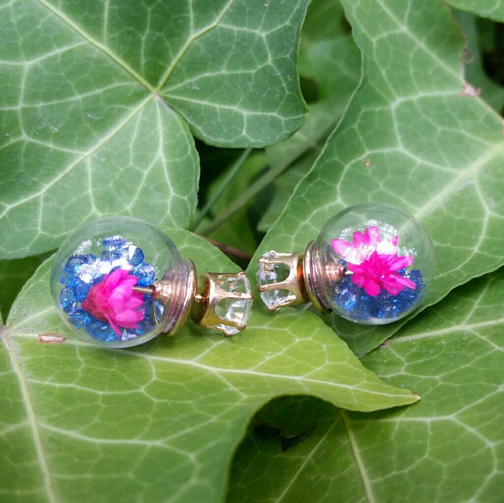 Bubble Glass Earrings Flower double sided