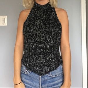 Beaded mock neck tank top