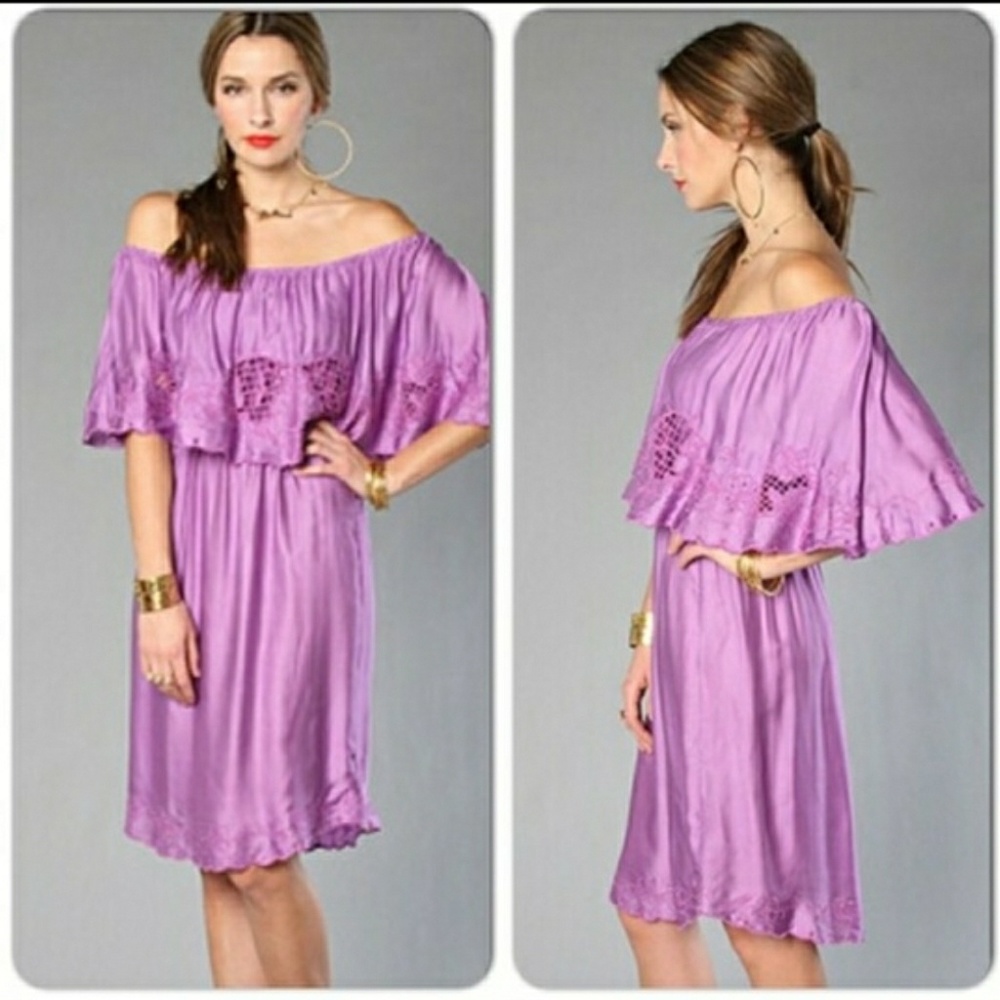 Off the shoulder lavender crochet dress
