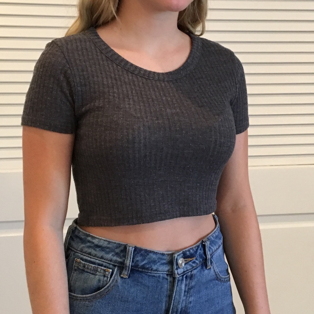 TOPSHOP grey ribbed tee crop top