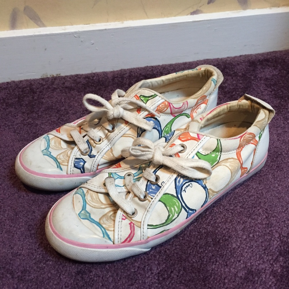 Authentic White Coach Sneakers with Rainbow C's