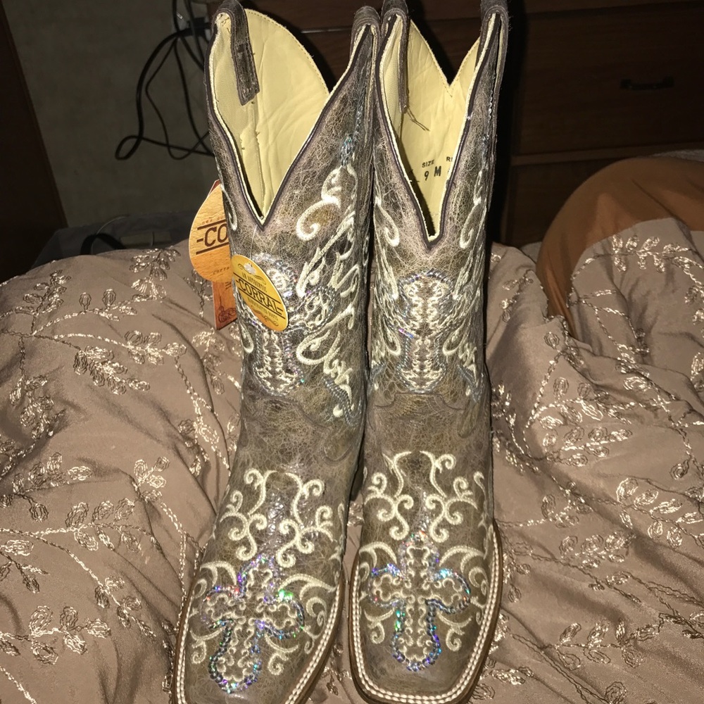 BLING corral sequin square toe boots