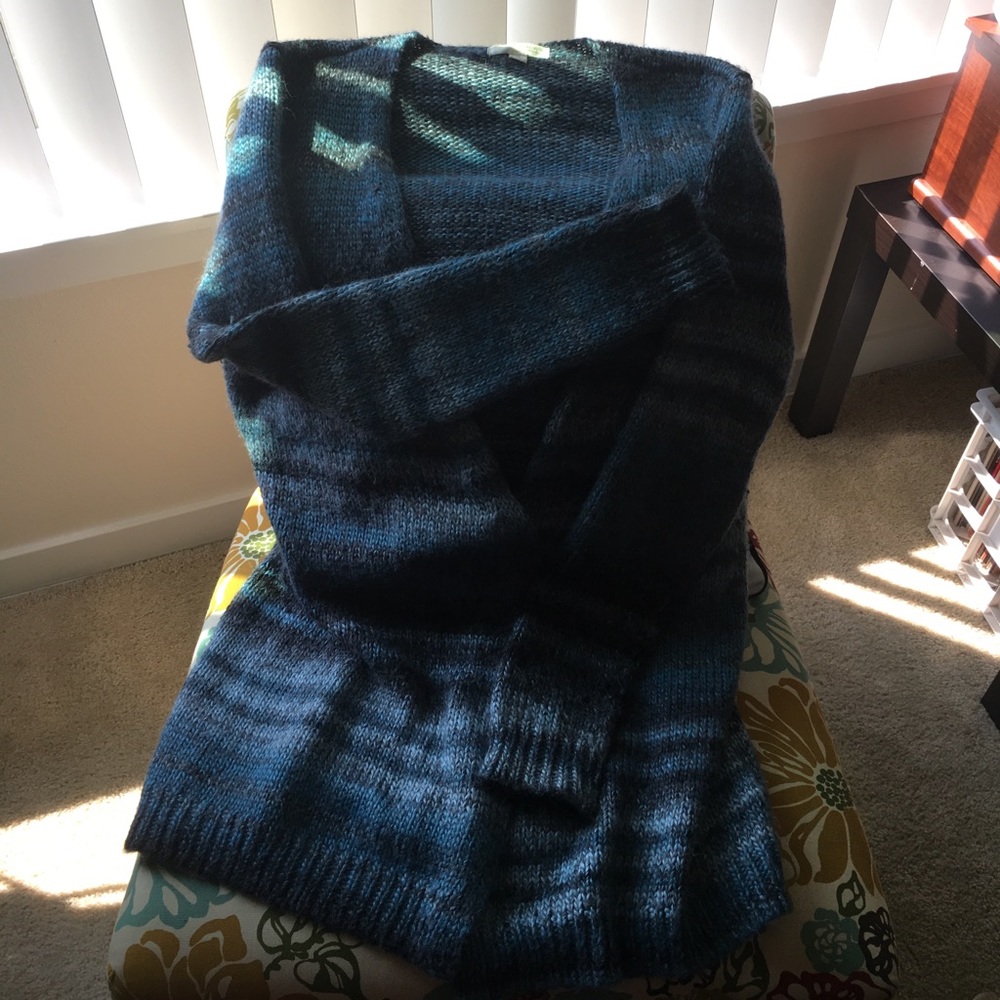 Gorgeous aqua, grey, and black gradient cardigan