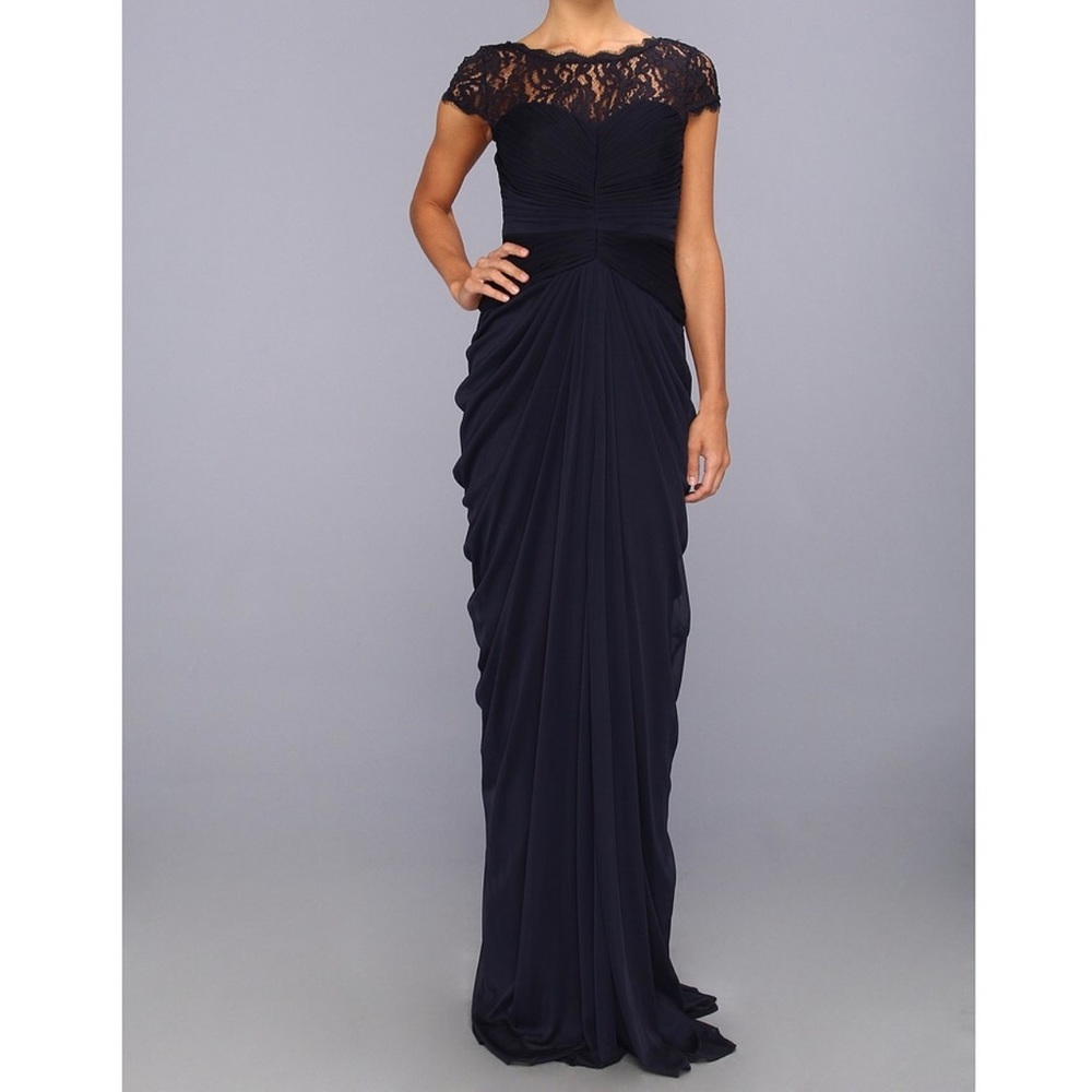 Adrianna Papell Lace Yoke Drape Dress/Gown
