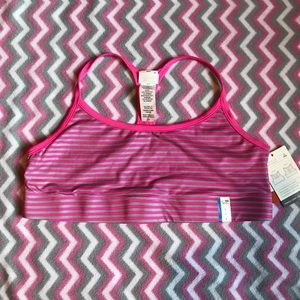 NWT Champion Pink Gray Stripe Sports Bra Size L