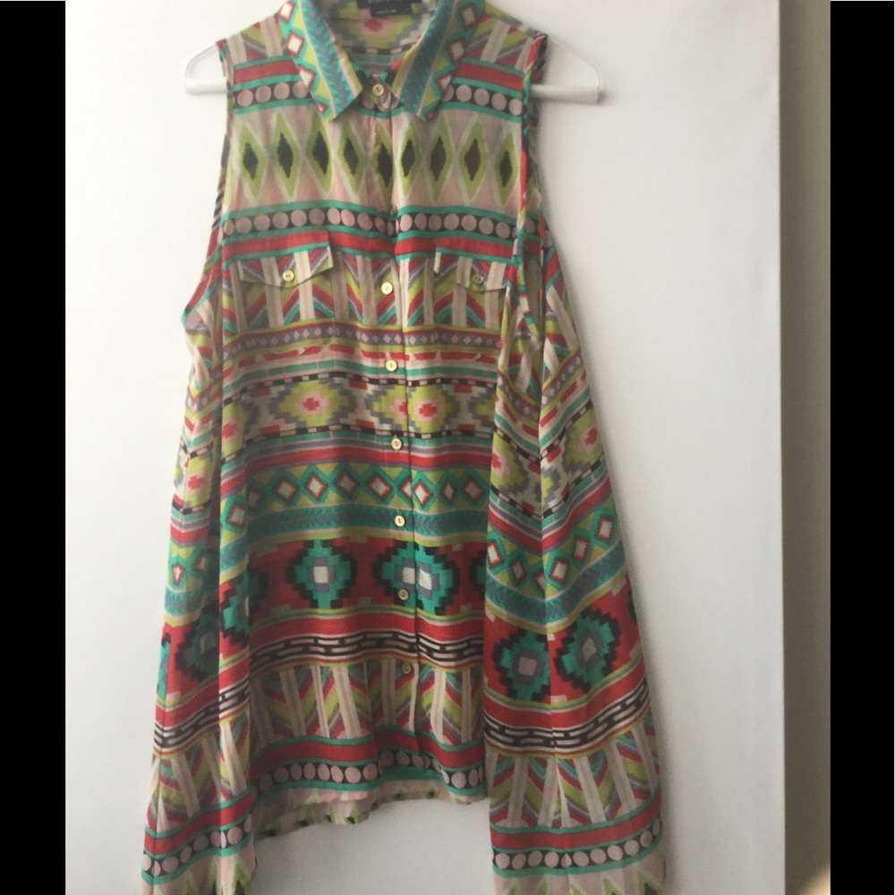 Longer top multi color button up
