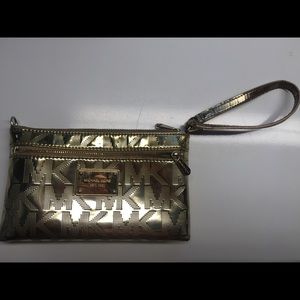 MK gold metallic wristlet