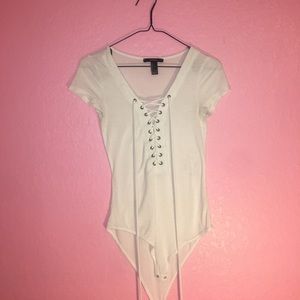 white lace-up bodysuit