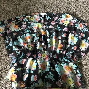 Floral chiffon short sleeve blouse