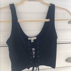 Silence and Noise XS black lace up crop top