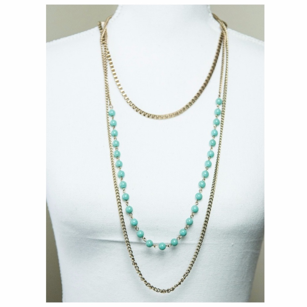 Aldo Multi layer Turquoise and Gold Necklace.