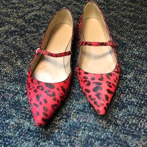 EUC J.Crew Collection Red Calf Hair Mary Janes