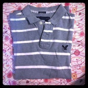 Grey American Eagle Polo with white stripes