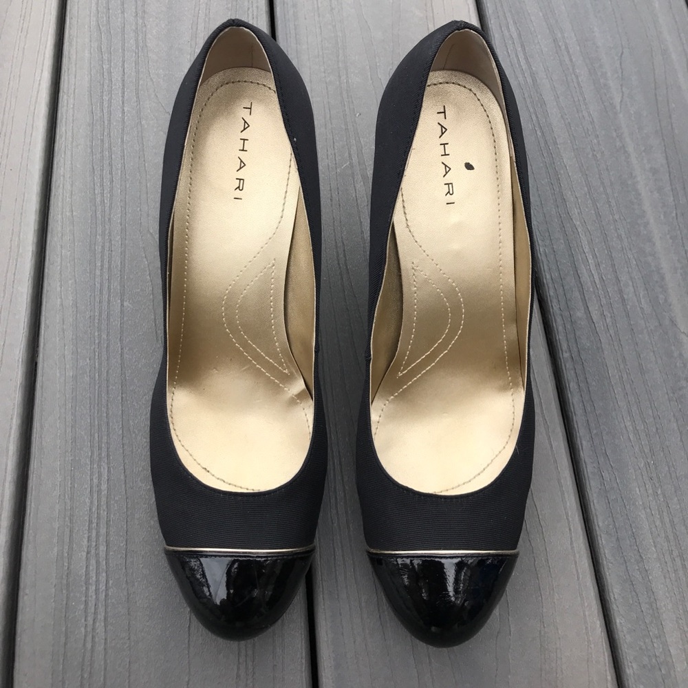 Black Tahari Pumps with Paten Leather Toe