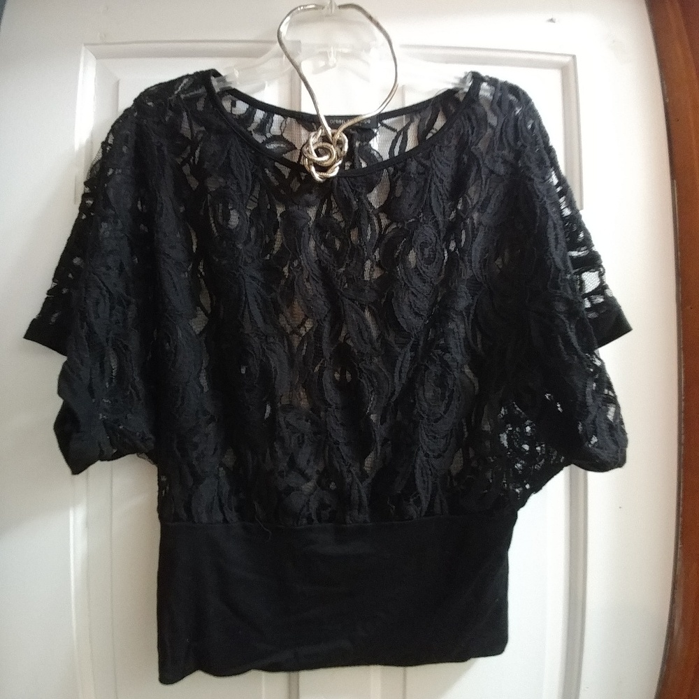 Short sleeve Dolman lace top black