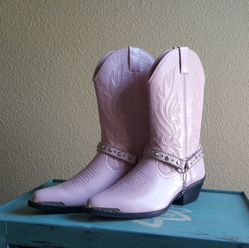 Charlotte Pink Harness Cowgirl Boots