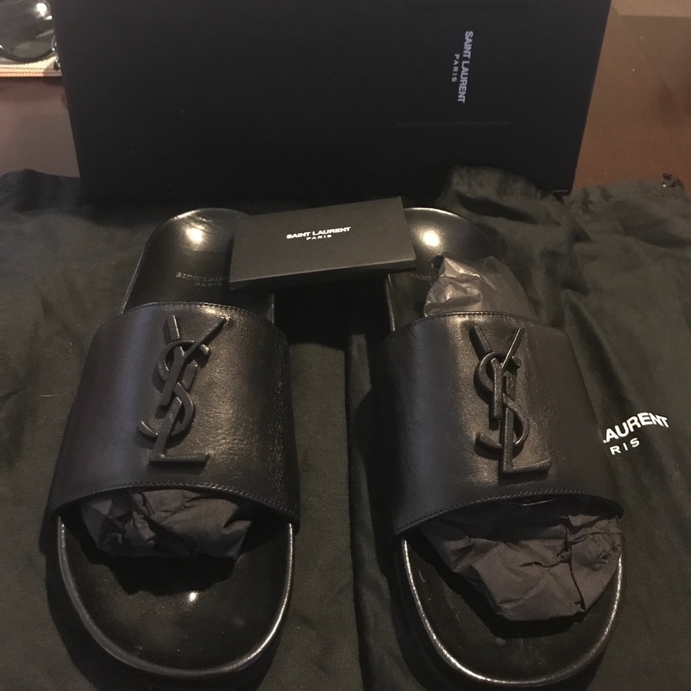 YSL Joan Brooch Slide Sandals Sz37