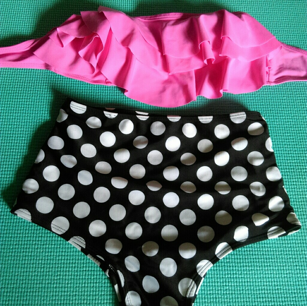 High Waisted Polka Dot & Pink bikini