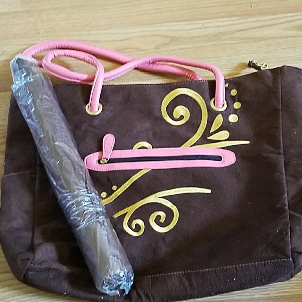 Brown suede tote with umbrella