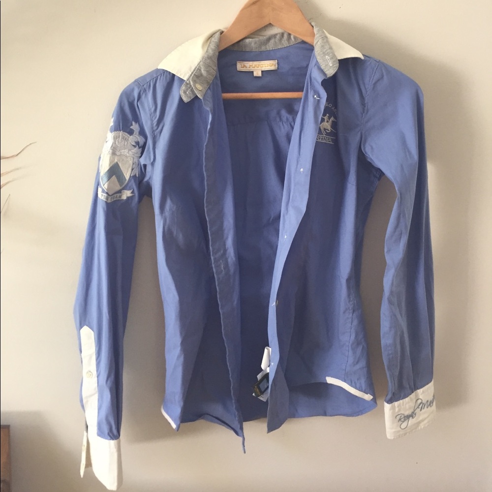 Blue button down blouse